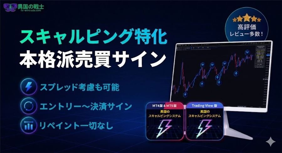 スキャルピング特化の売買サイン。MT4/MT5版とTradingView版がある