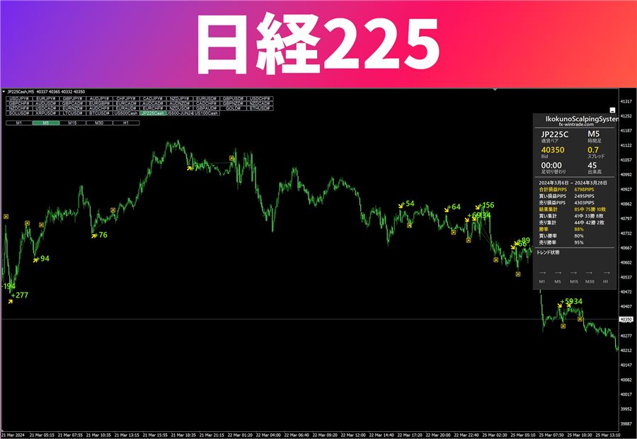 日経225（5分足）での表示例