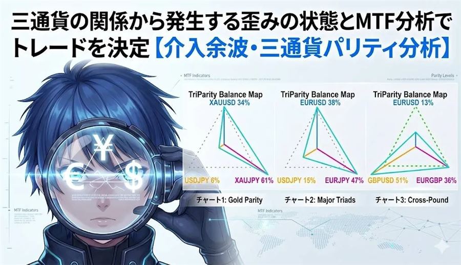 3つのトライアッドのBalance Map。三角形の形で、どの通貨ペアが歪みを主導しているかを示す
