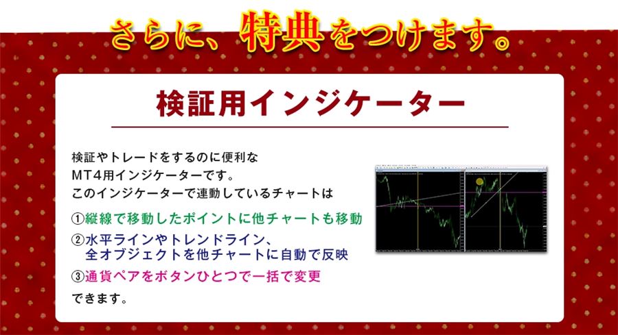 特典の検証用インジケーター（MT4用。複数チャートの連動・オブジェクトの反映・通貨ペアの一括変更）