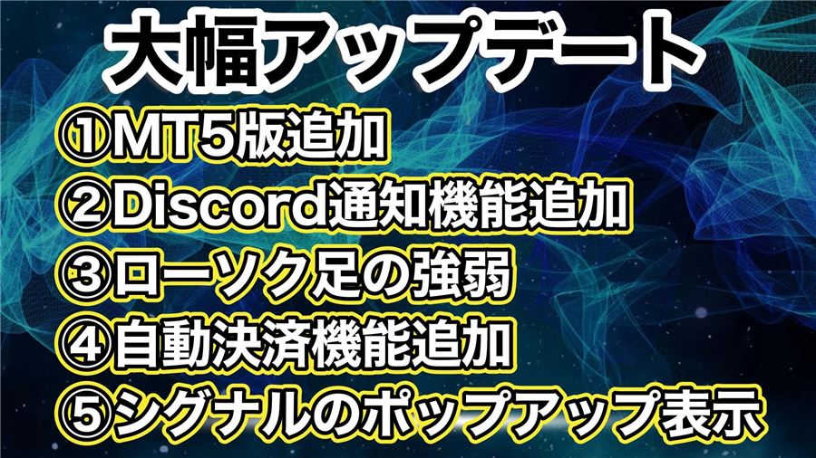 大幅アップデートの内容(MT5版・Discord通知・ローソク足の強弱・自動決済・ポップアップ表示)