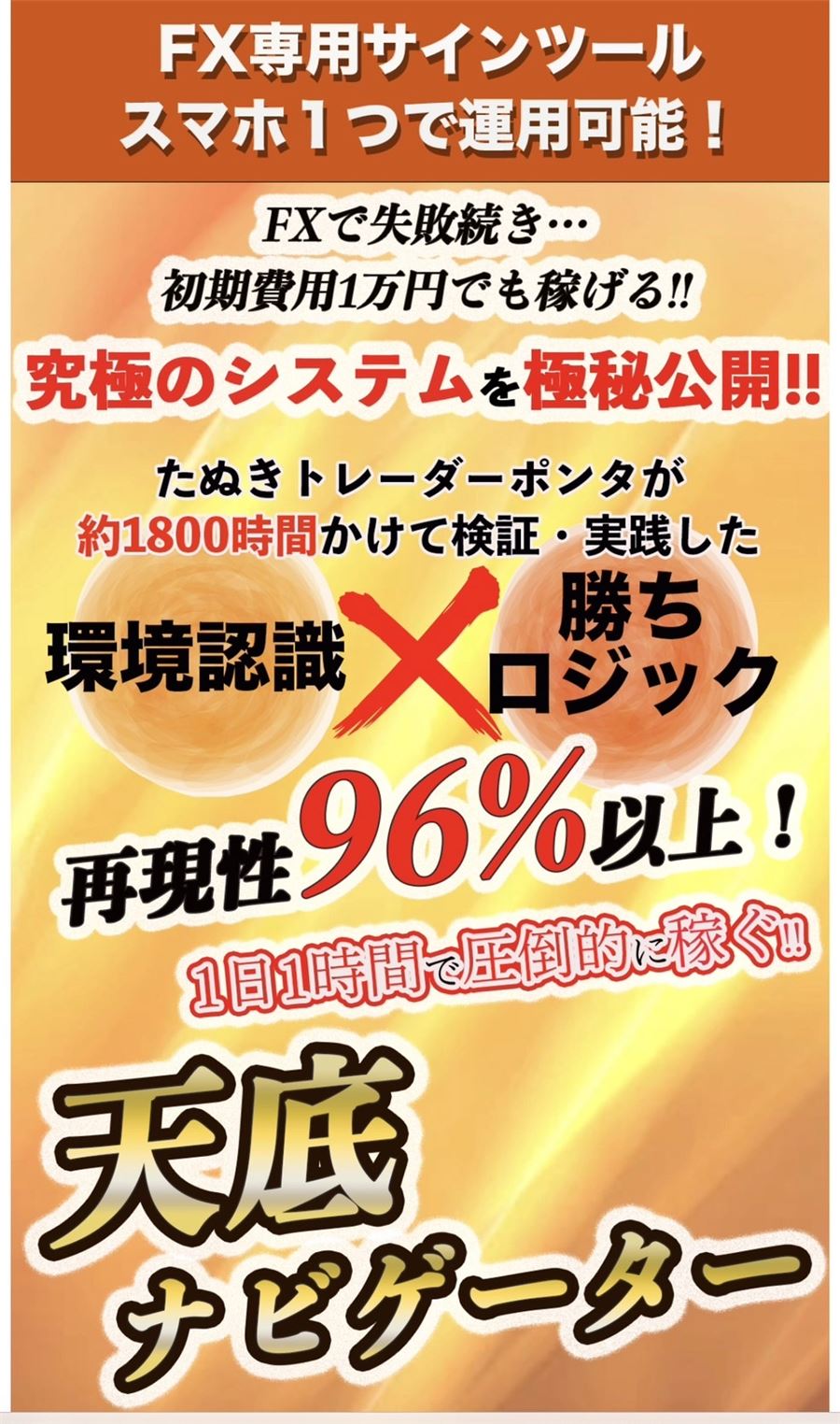 商品トップの画像。「スマホ1つで運用可能」「再現性96%以上」などと書かれている