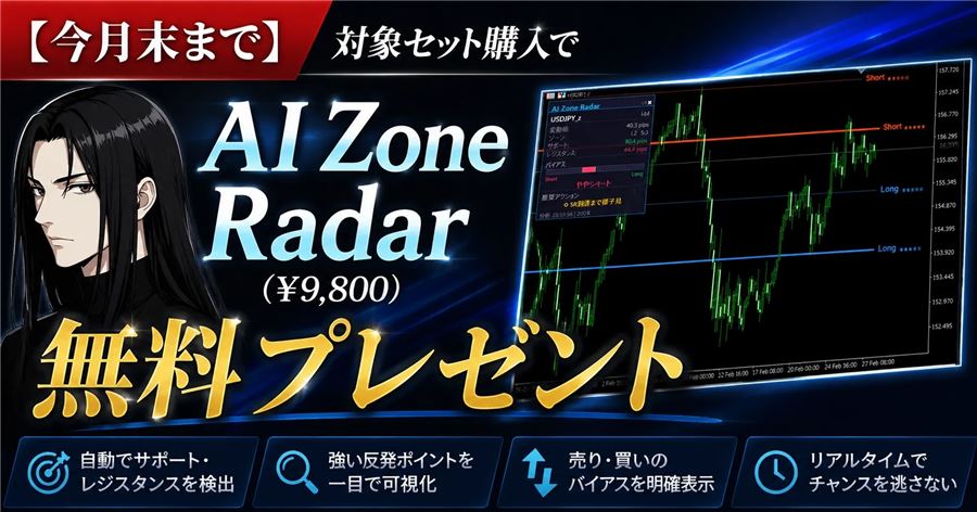 販売ページに掲載されている、対象セット購入者へのAI Zone Radarプレゼントの告知